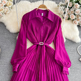 Rochie Hanelore mov cu pliuri si curea accesorizata