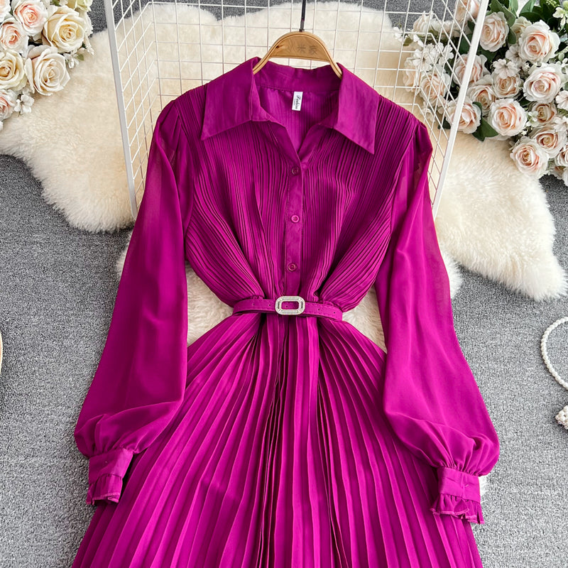 Rochie Hanelore mov cu pliuri si curea accesorizata