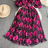 Rochie Galle neagra cu imprimeu floral si pliuri