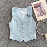 Vesta Venira din tweed cu brosa floare