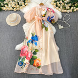 Rochie maxi Peonia din organza cu imprimeu floral