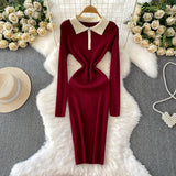 Rochie Mella din tricot reiat cu guler