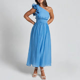 Rochie Renatte cu umar gol si volanase