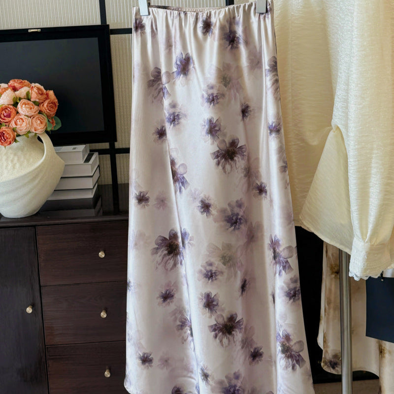 Fusta Sellah din satin cu imprimeu floral multicolor