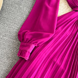 Rochie Hanelore mov cu pliuri si curea accesorizata