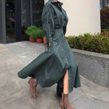 Rochie Cicera verde inchis tip camasa cu talie accentuata prin banda