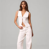 Top Zafia din cu guler lat si terminatii din dantela