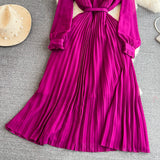 Rochie Hanelore mov cu pliuri si curea accesorizata