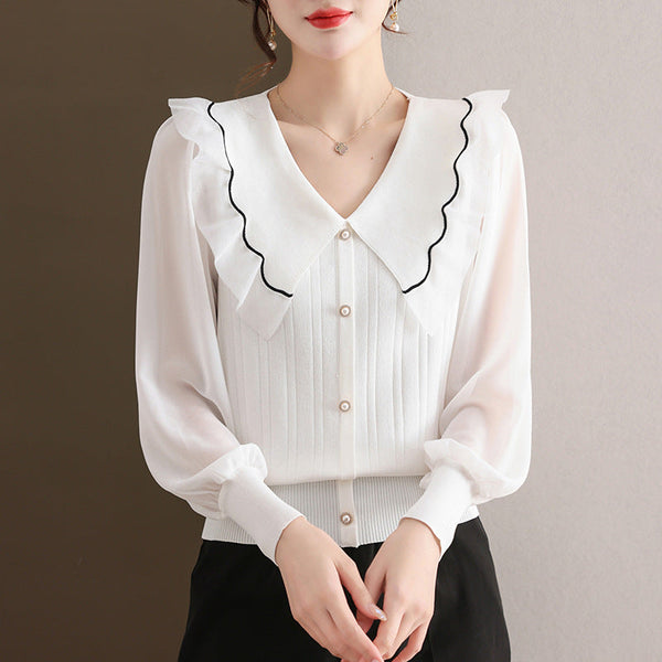 Bluza Nullia alba cu guler lat si nasturi decorativi