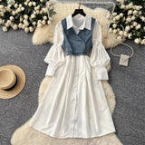 Set Eloise compus din camasa lunga tip rochie si vesta din denim