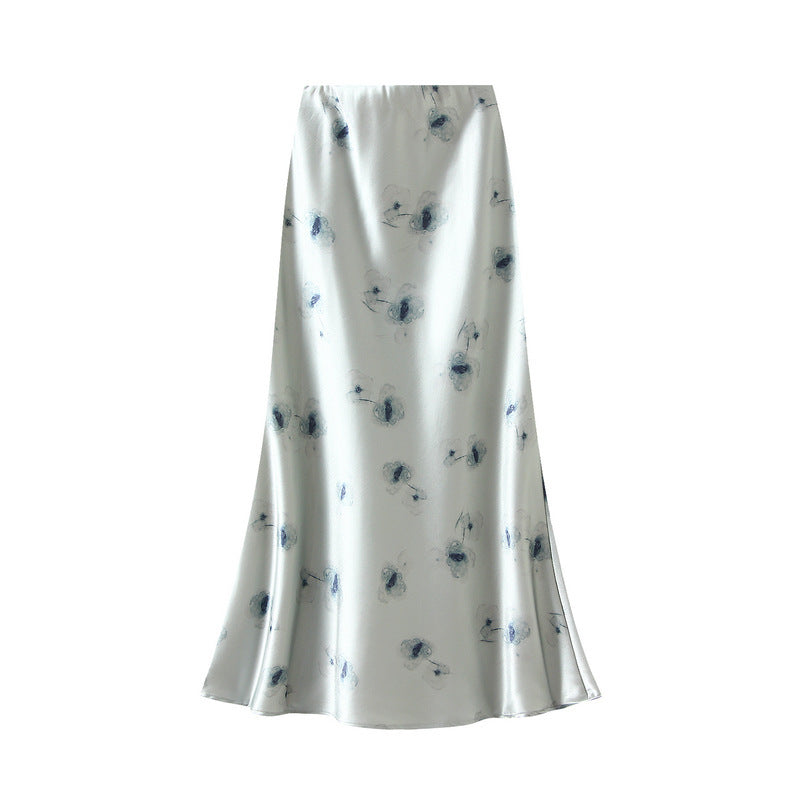 Fusta Sellah din satin cu imprimeu floral multicolor