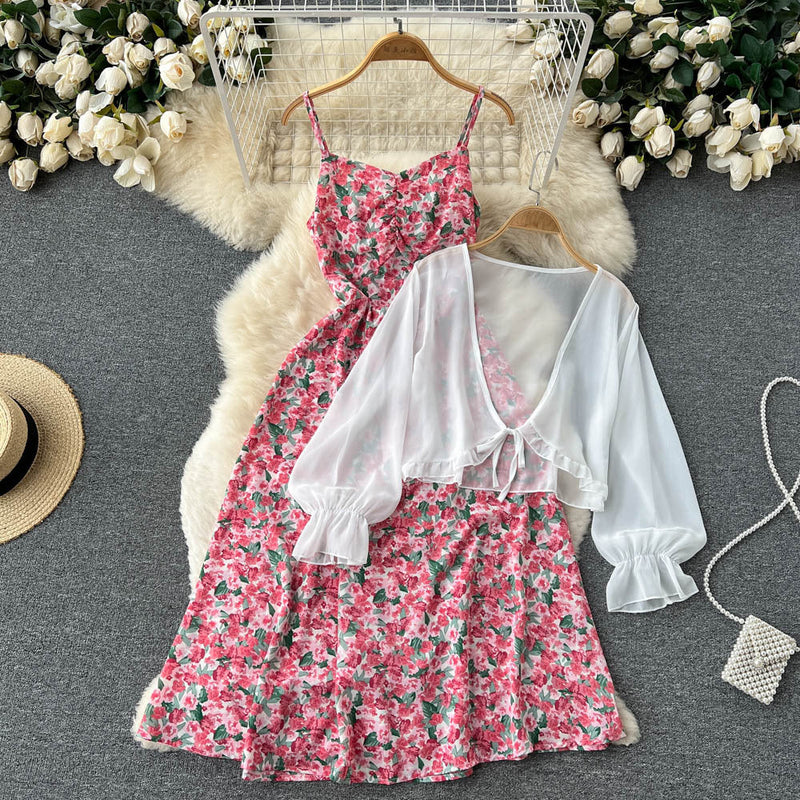 Set Delanie compus din rochie roz si camasa cu nod