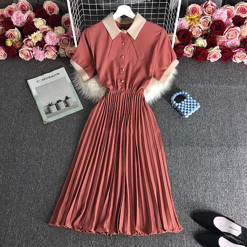 Rochie Miruna coral cu talie elastica si pliuri