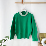 Pulover Ayana verde accesorizata cu perle