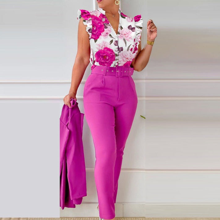 Set Tallia roz compus din pantaloni si camasa