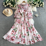 Rochie midi Liria cu imprimeu floral si funda