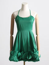 Rochie Calla verde cu incretituri bufante si bretele