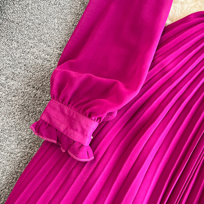 Rochie Hanelore mov cu pliuri si curea accesorizata