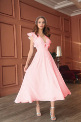 Rochie Sanzy cu decolteu adanc si volanase