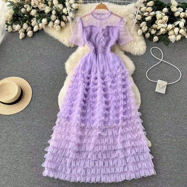 Rochie Arianne mov din tulle cu volanase