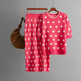 Set tricotat Darlia - tricou si fusta, cu buline