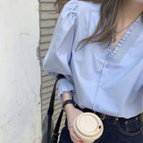Camasa Zotty cu decolteu in V si mansete late elastice