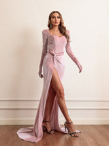 Rochie Geovanna roz din catifea