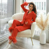 Set pijama Milcah rosie cu terminatii din puf