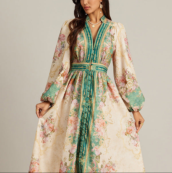Rochie Gaby cu imprimeu floral si nasturi imbracati