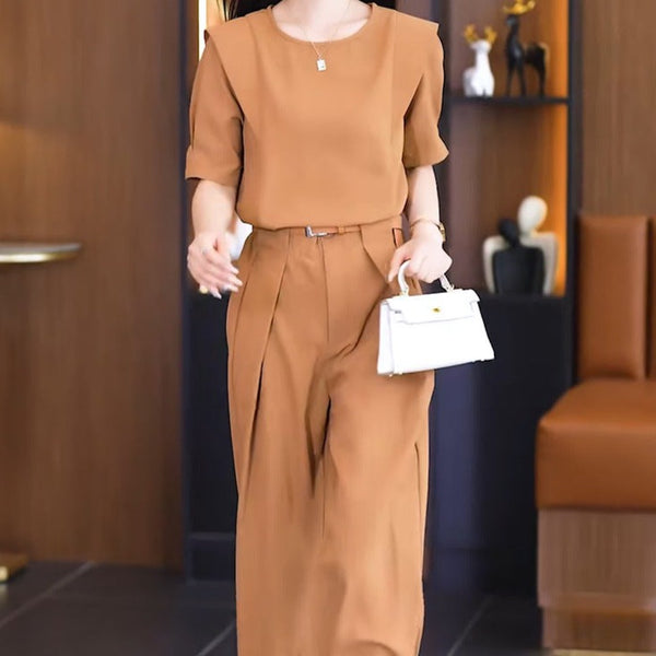 Set Omissi compus din top si pantaloni cu talie accesorizata prin curea