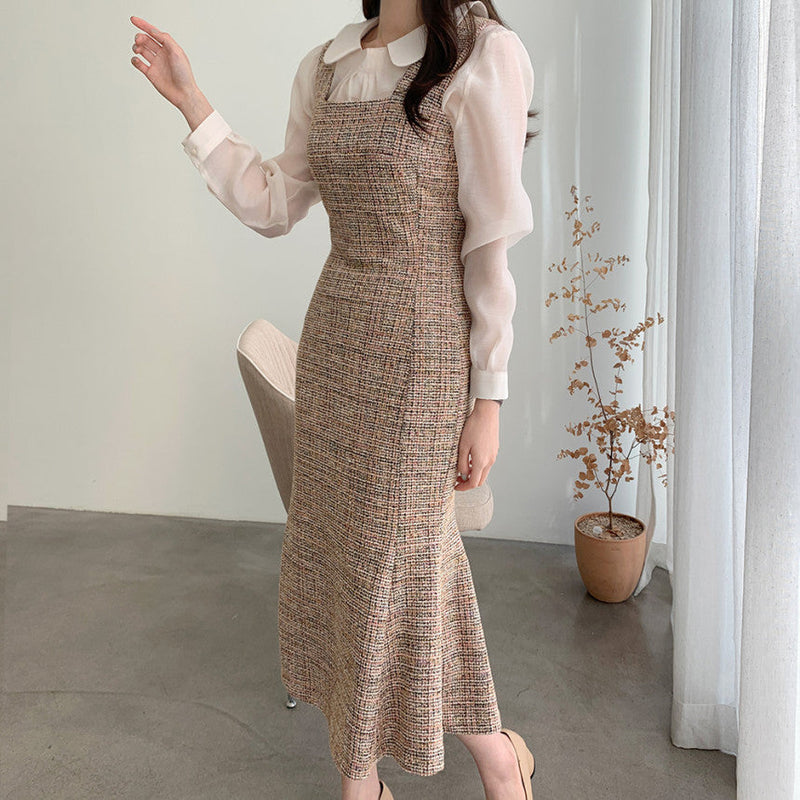 Rochie Sanda maro din tweed
