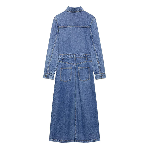 Rochie Abby din denim cu buzunare functionale