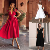 Rochie Sanzy cu decolteu adanc si volanase