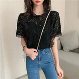 Bluza Amina neagra din dantela brodata