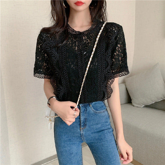 Bluza Amina neagra din dantela brodata