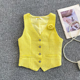 Vesta Venira din tweed cu brosa floare
