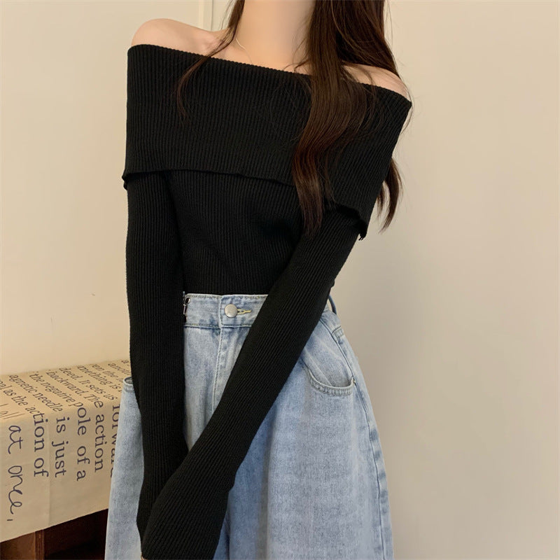 Bluza Unnoa din tricot cu decolteu barcuta cu umeri goi