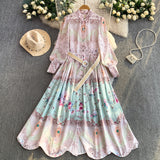 Rochie maxi Rammy cu imprimeu floral si curea in talie