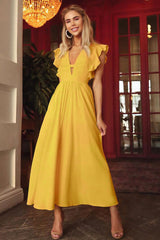 Rochie Sanzy cu decolteu adanc si volanase