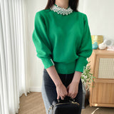 Pulover Ayana verde accesorizata cu perle