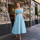 Rochie midi Safya cu umeri goi, corset la spate