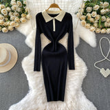 Rochie Mella din tricot reiat cu guler