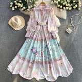 Rochie maxi Rammy cu imprimeu floral si curea in talie