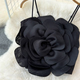 Top Hadley negru cu bretele si floare tridimensionala