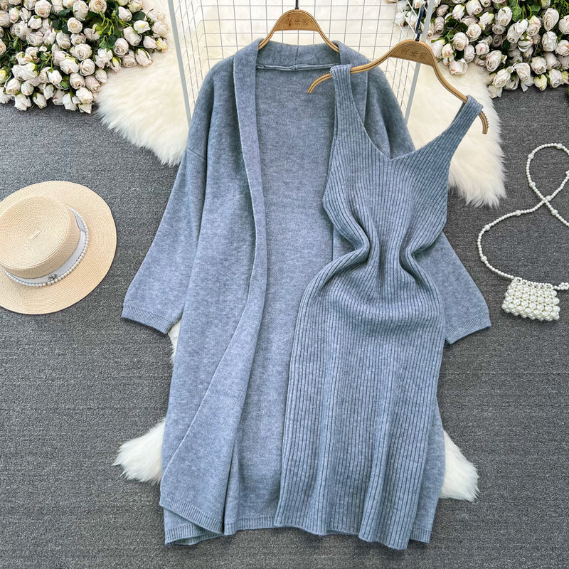 Set Noelia compus din cardigan si rochie din tricot moale