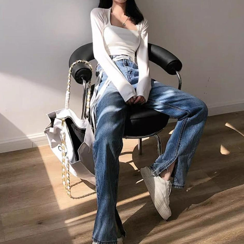 Bluza Sorre alba cu decolteu patrat si croi mulat