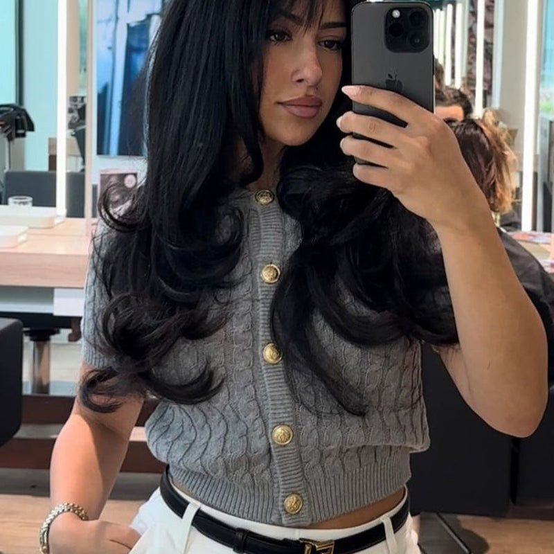 Top Tarra din tricot cu nasturi functionali
