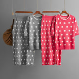 Set tricotat Darlia - tricou si fusta, cu buline