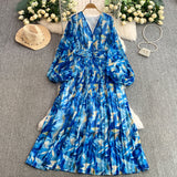 Rochie midi plisata Hoja, imprimeu frunze