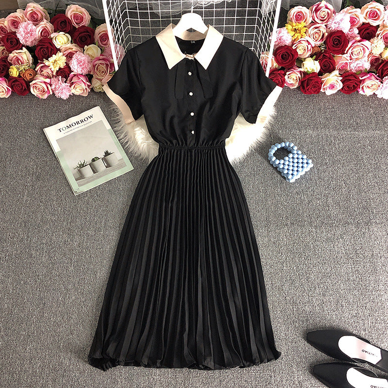 Rochie Miruna neagra cu talie elastica si pliuri